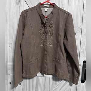 Christopher & Banks Chocolate brown  Floral Jean Jacket
